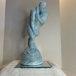 Pale Blue Ceramic Couple Kissing Sculpture